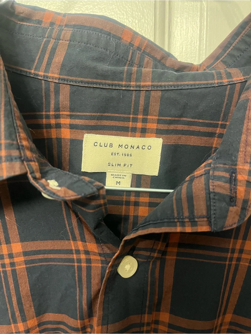 J. Crew Navy and Rust Plaid Button-Down Shirt